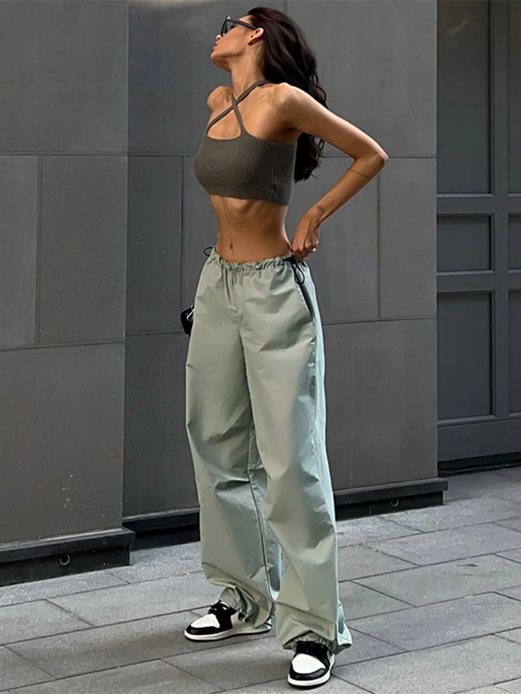 

Брюки-карго Y2K, одежда, свободные джоггеры на завязках с низкой талией, брюки, женская повседневная одежда, уличная одежда, мешковатые спортивные брюки с широкими штанинами