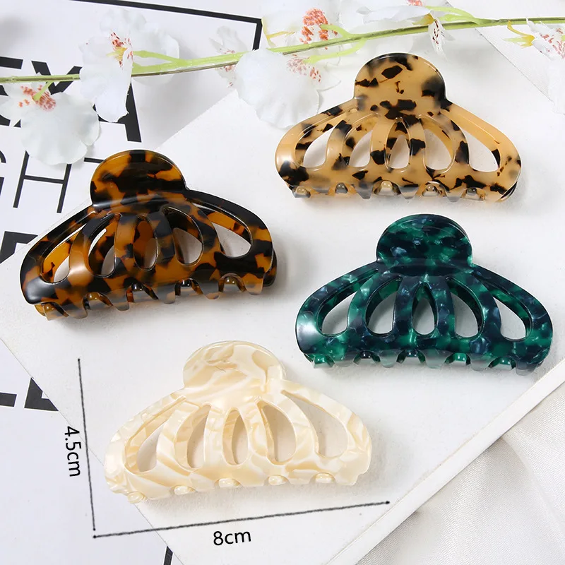 2021 New Leopard Print Acetate Hollow Claw Clip Fashion Crown Hair Catch Shark Clip Ponytail Claw Clip for Women's Leisure