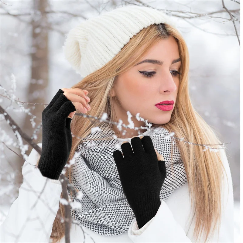 

Half Finger Fingerless Knit Wrist Glove Long Sleeved Winter Warm Stretch Work Gloves For Women And Men Cycling Accessories
