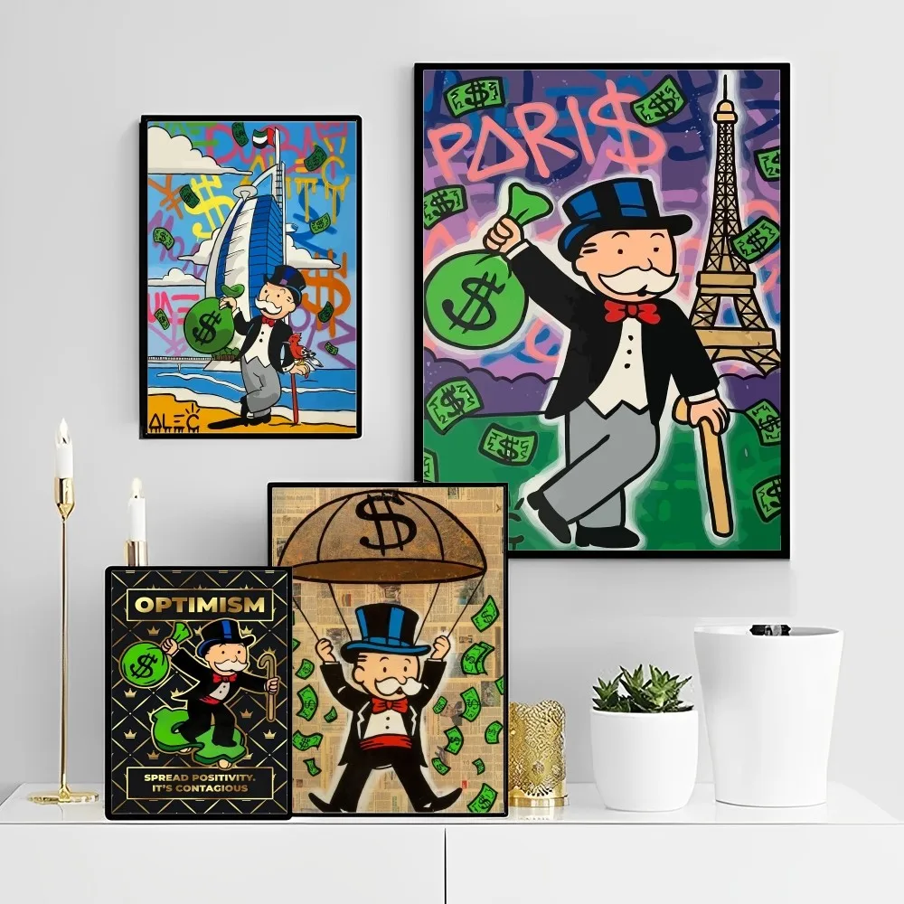 M-Monopy M-Millionaire D-Dollar M-Money Poster Autoadesivo Art Poster Retro Kraft Paper Sticker Diy Room Bar Cafe Vintage