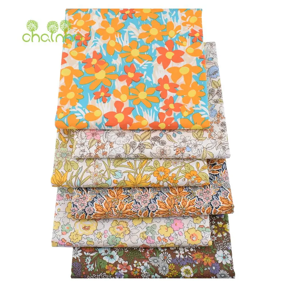 Chainho,Printed Plain Weave Poplin Cotton Fabric,DIY Sewing Quilting Material,Floral Patchwork Cloth,3 Sizes,PCC109