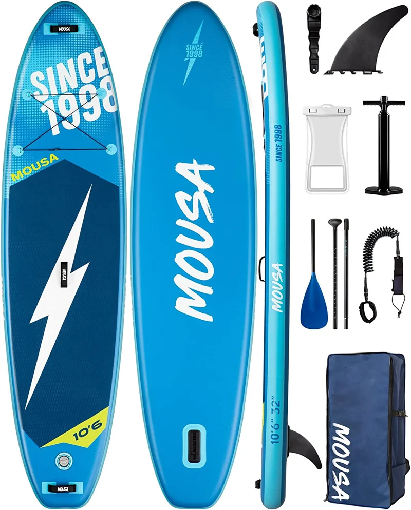 

MOUSA Inflatable Stand Up Paddle Boards, 11'x34''x6'' Ultra Wide SUP w/Shoulder Strap, 1600D Backpack, 6 Extra D-Rings, All-Roun