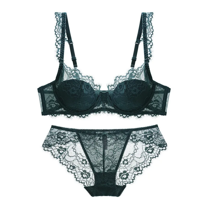 

French Sexy Lingerie Set Thin Cotton Breathable Gathered Lace Bra Queen Size Set Women