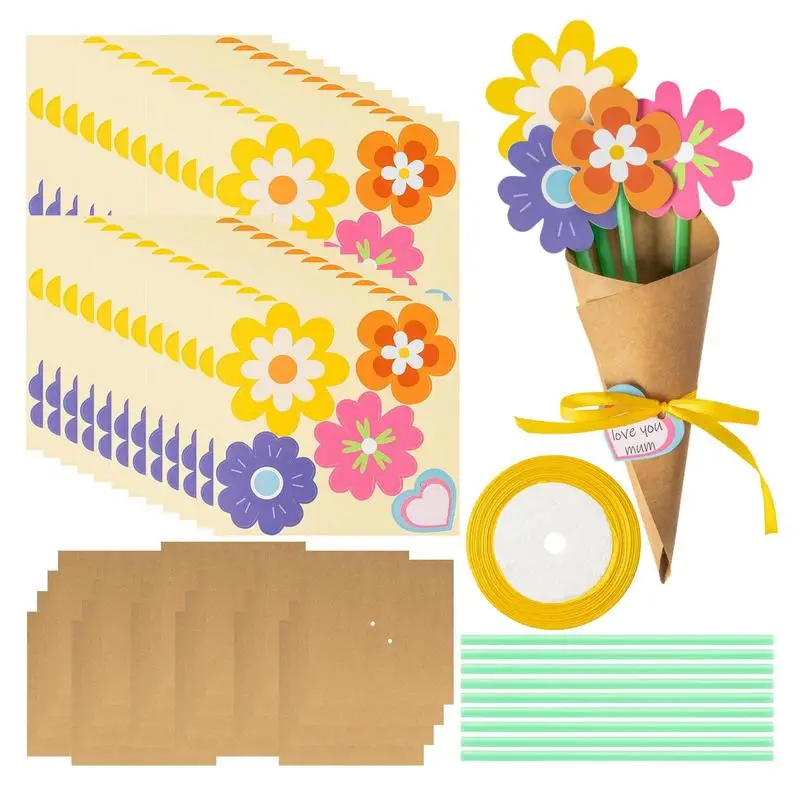 

Paper Flower Making Kit Floral Bouquet Craft Paper With Ribbon And 100 Straws DIY Flower Arrangement Kit Family Fun Activities