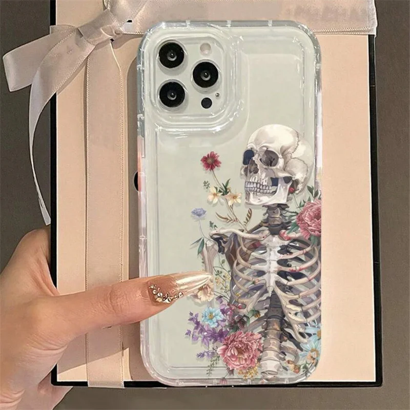 Clear Floral Design Phone Case - Shockproof Soft TPU Cover