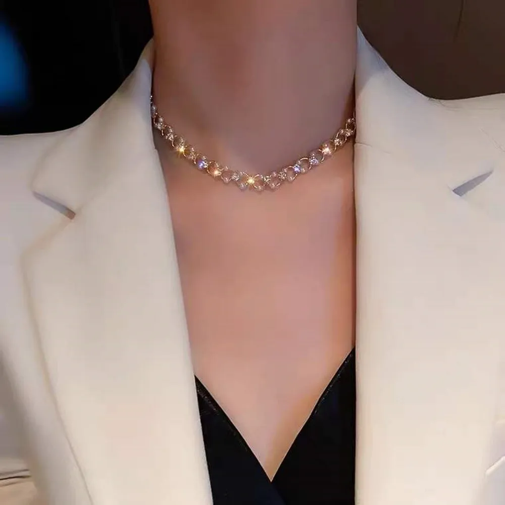 HYPNOTIZE★韓国★人気★COIL CHAIN PEARL NECKLACE ネックレス Rose Pearl × Chain Choker Necklace [LEA530] – CENO.JP