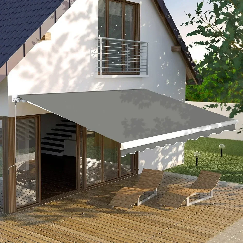 Retractable Awning Shade Sun Cover 12' x 10' Outdoor Shelter for Deck with Manual Crank 120 in Projection Awnings