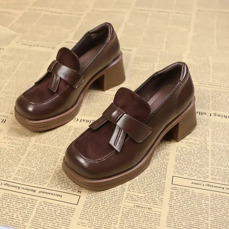 

Hot Sales Shoes for Women 2023 Retro British Style Thick High Heels Loafers Platform High Heels Leather Shoes Mary Jane Shoes