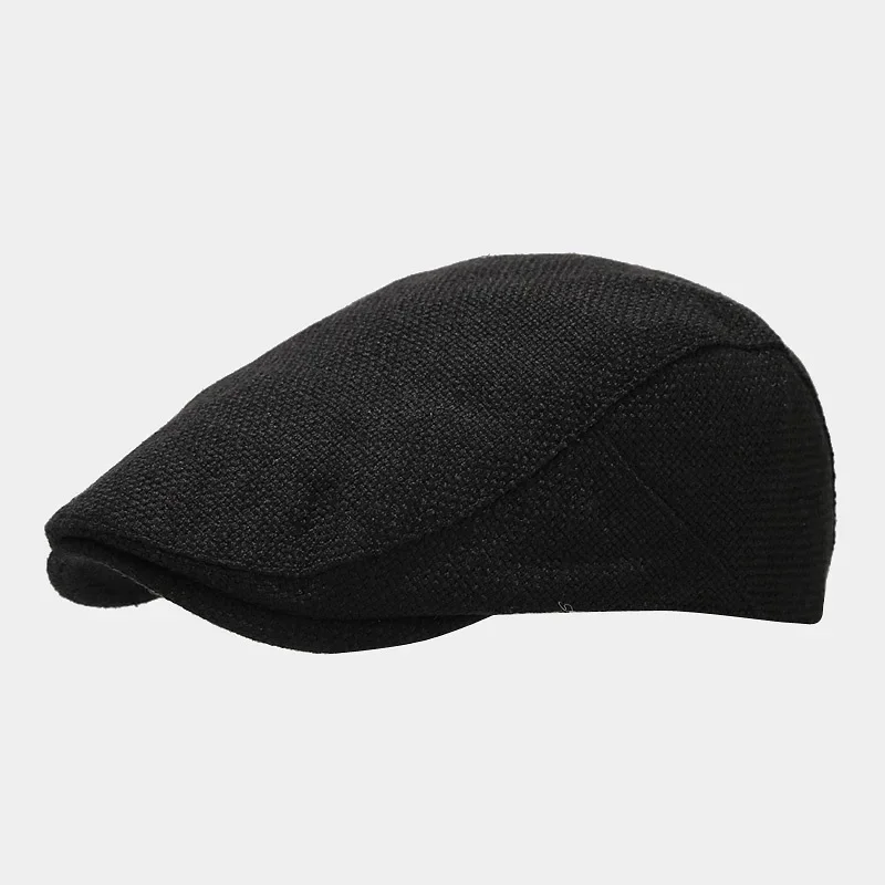 Summer Mens Beret Linen Peaked Cap Adjustable Newsboy Cap Breathable Vintage Solid Black Ivy Duckbill Hat Boinas Para Mujer 5