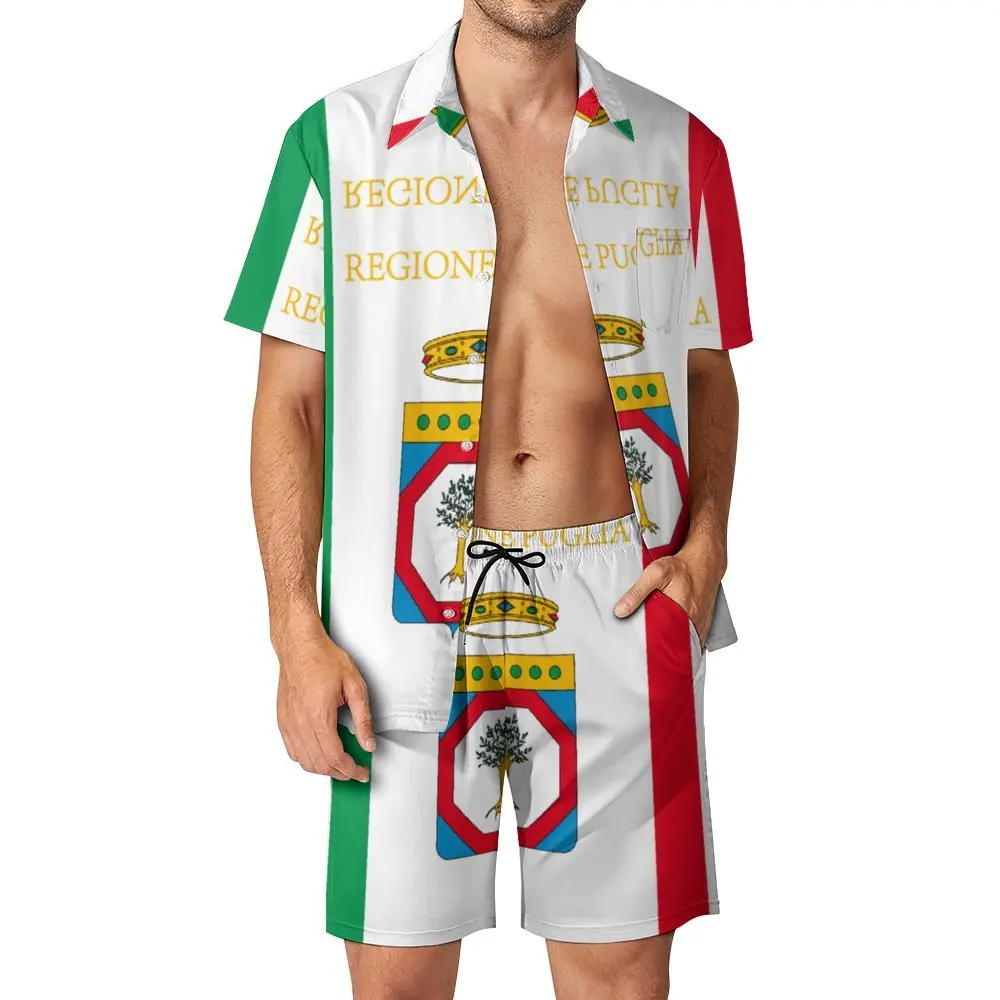 

Мужской пляжный костюм с флагом Apulia, винтажный Графический костюм из 2 предметов, высокое качество, для отдыха, американский размер