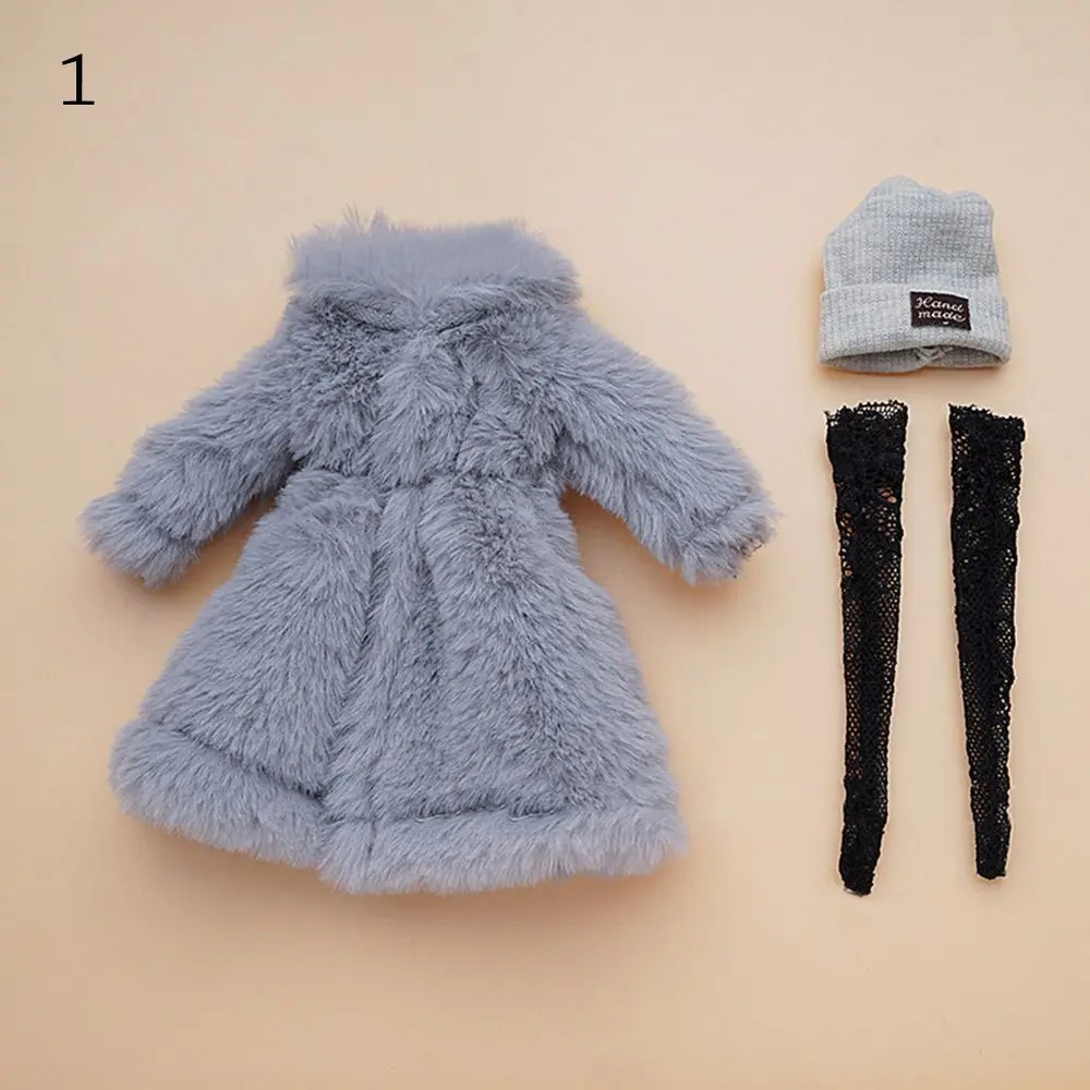 30CM Doll Clothes Suit Fashion Tops Fur Overcoat Knitted Miniature Hat Colorful Lace Stocking For for 1/6 BJD Dolls Accessories 6