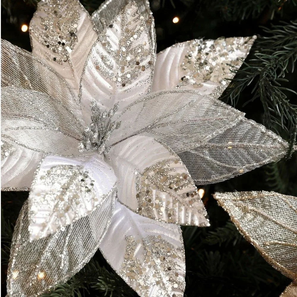 Artificial Poinsettia Flower Christmas Tree Accessory
