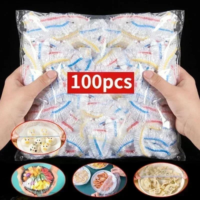 fresh keeping bags Food Grade Fresh-keeping Plastic Bag Dust Elastic Cover Plastic Wrap Storage Bag Disposable Cover Colorful Saran Wrap