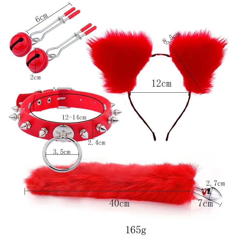 Coda di volpe Carino Plug anale Orecchie di gatto Fasce per capelli Set Clip per capezzoli Collo Collare Cosplay erotico Sesso T_voghion.com