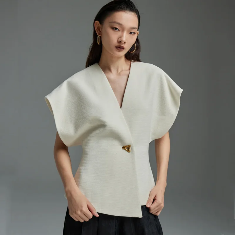 

Дизайнерские женские блузки с V-образным вырезом, женские элегантные блузки в стиле High Street с расклешенным рукавом, женские Рубашки, Топы, шикарные модные пальто, топы NZ324