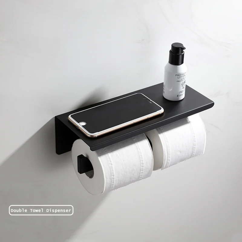 Stainless Steel Double Toilet Paper Holder Wall Mounted Toilet Roll Paper Towel Holder Cell Phone Bathroom Accessories