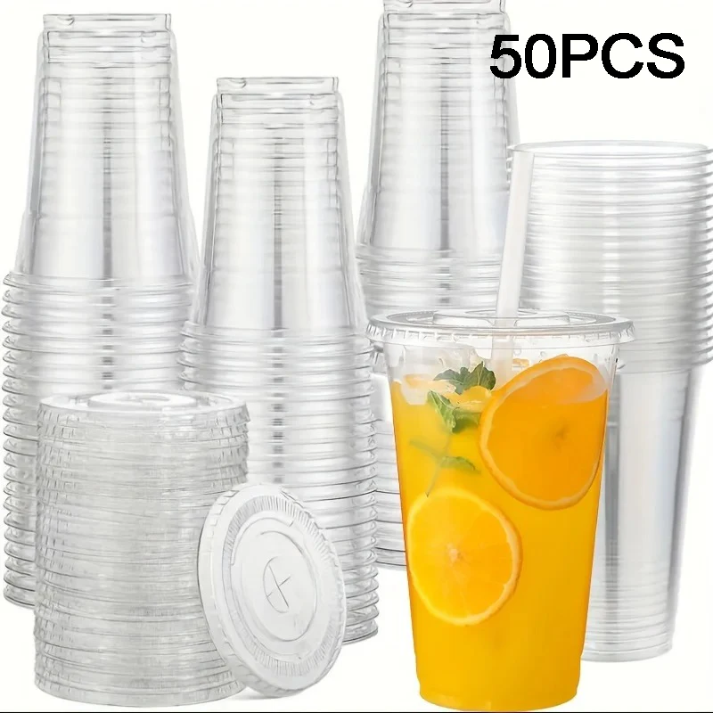 Sugar Box 50 Bicchieri In PET Trasparenti Da 473 Ml Con Coperchi – Ideali Per Feste, Catering E Bevande Fredde