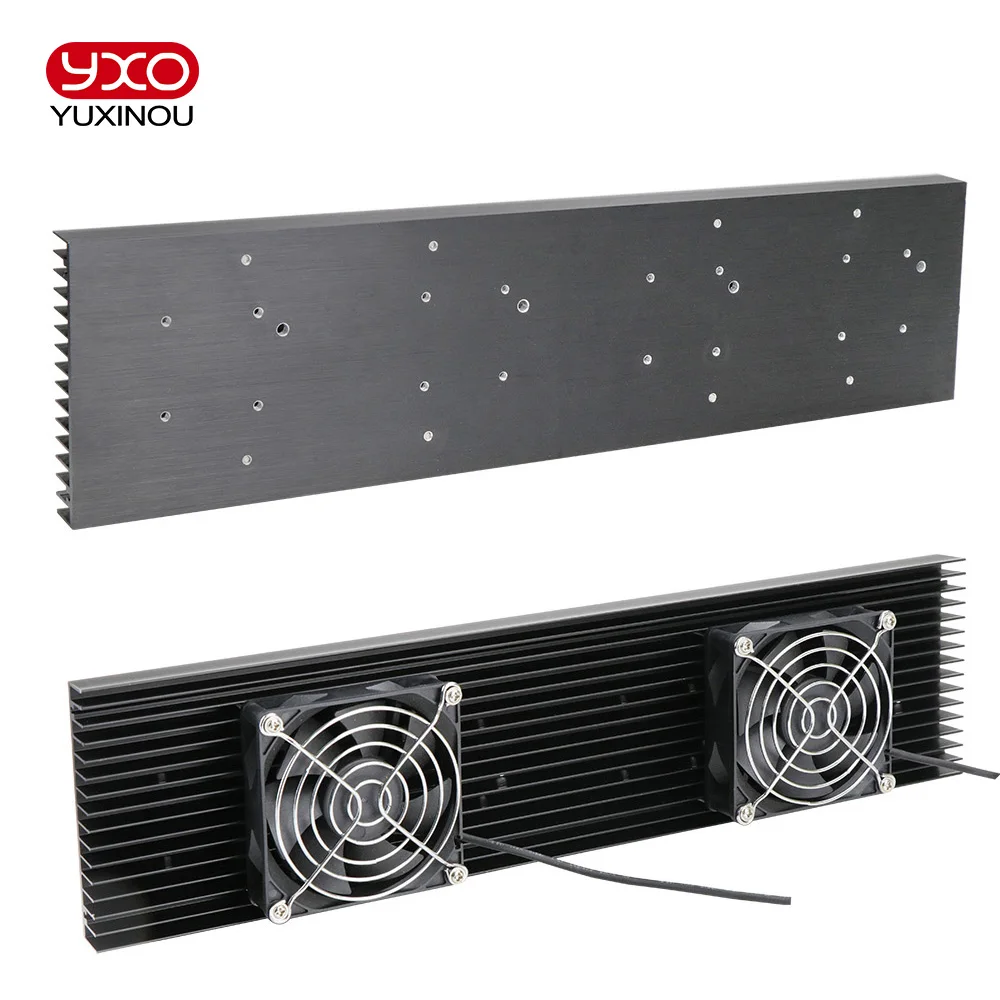 Aluminum Cooler Heatsink Cooling System 400x100x40mm with 110V 220V Cooling Fan for 200W 300W LED Grow Light Aquarium Lighting