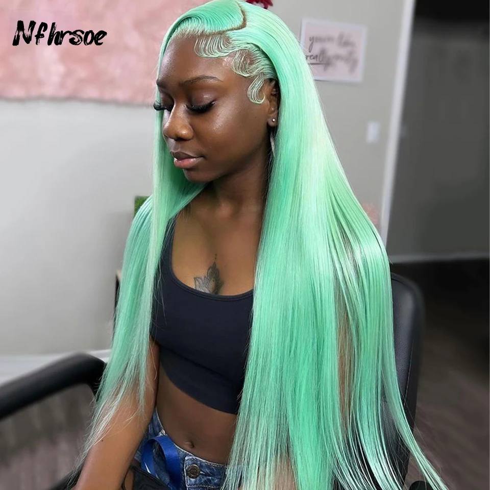 Mint Green Straight 13x4 Lace Frontal Wig Human Brazilian Hair Wigs For Black Women Pre-Plucked Hair Wigs