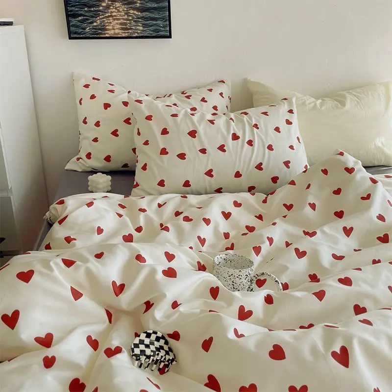 

Ins Korean Style Bedding Set Boys Girls Single Queen Size Duvet Cover Flat Sheet Pillowcase Bed Linen Kids Adult Home Textile