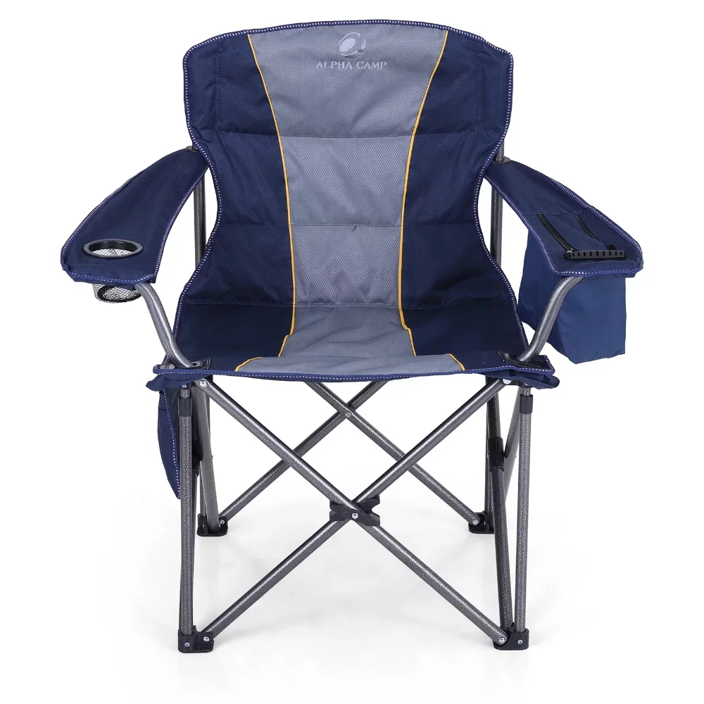 Folding Camping Chair Portable Padded Oversized Chairs with Cup Holders, Blue, Sedentary Comfort, Modern Aesthetics