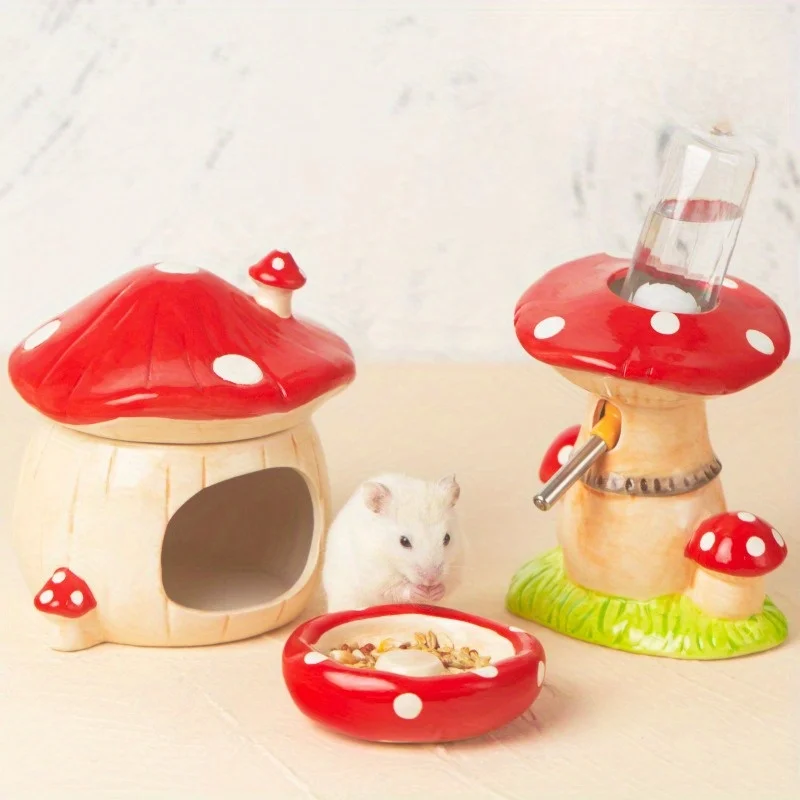 1Pc Mushroom Design Pet General Ceramic Nest Hamster Golden Bear Furniture Sleeping Nest House Pet Supplies