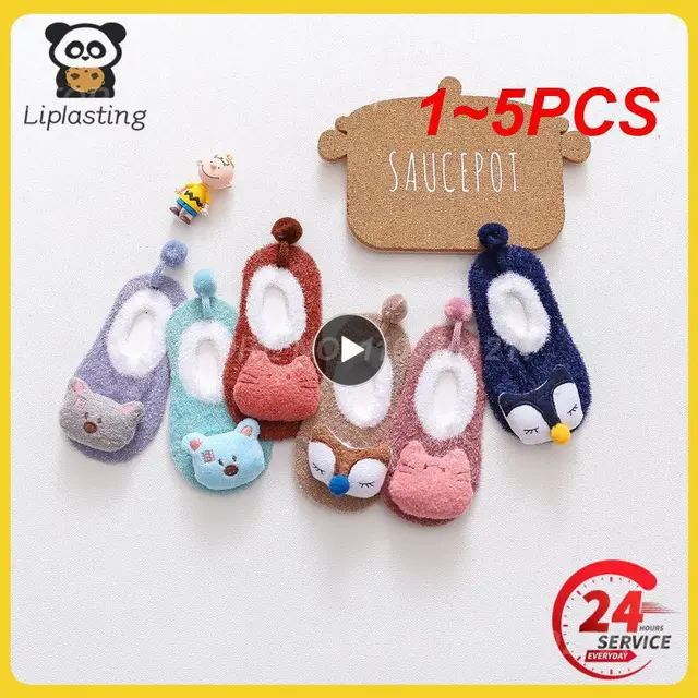 1~5PCS Baby Non-slip Floor Socks Newborn Toddler Indoor Socks For 0 To 5 Years Old Children Cute Plush Animal Socks Shoes 1