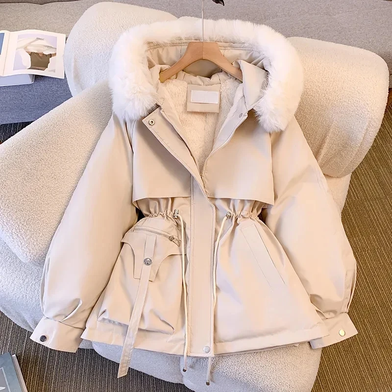 2024 New Fashion Women Winter Jacket Big Fur Collar Parkas Coat Long Coat Hooded Warm Wool Liner Female  Snow Wear Padded Parka