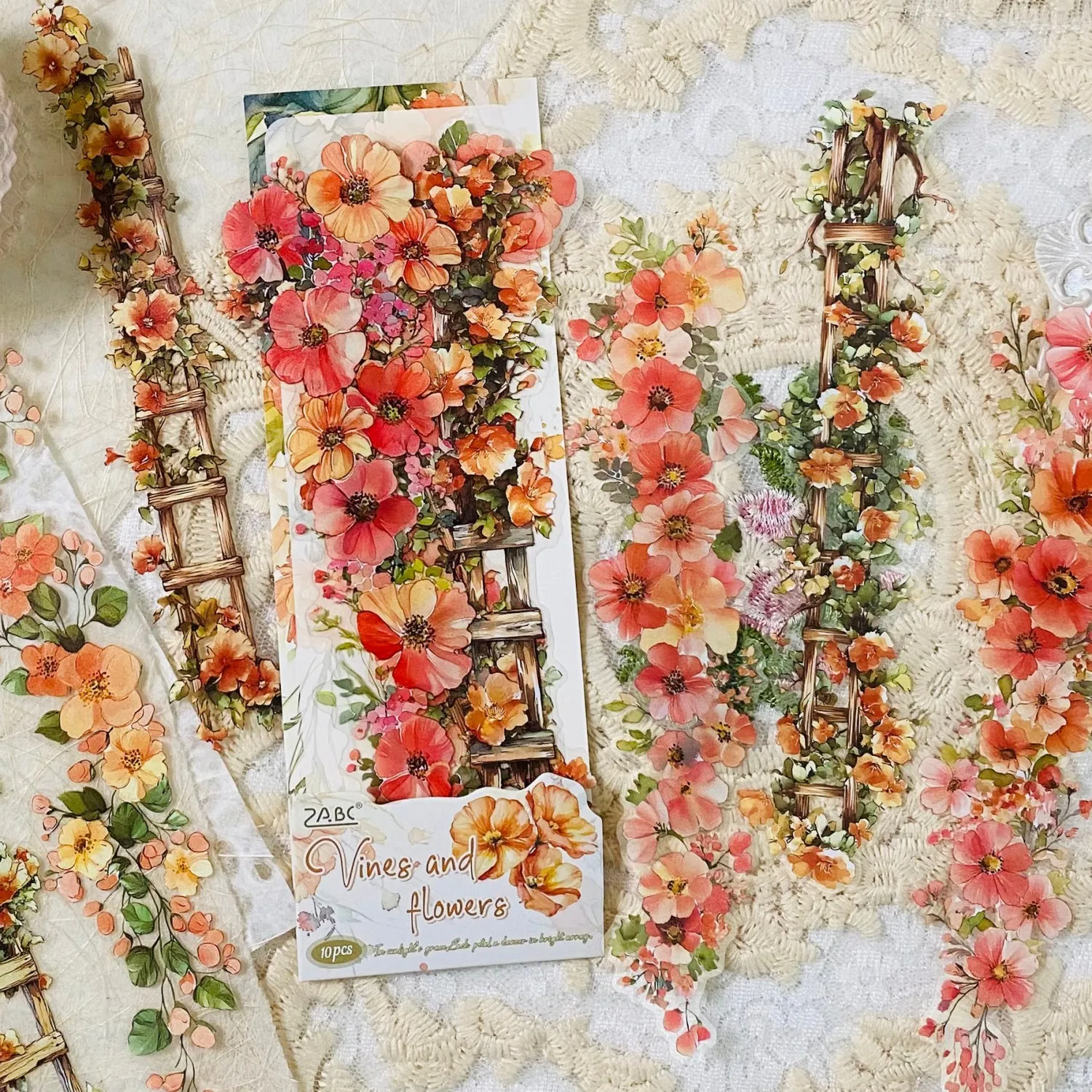 Journamm 10PCS PET 접착식 꽃 사다리 스티커 스크랩북 저널 DIY 공예 장식 스티커