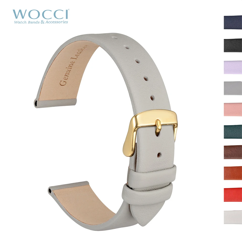 WOCCI elegante correa de reloj de cuero genuino 8mm 10mm