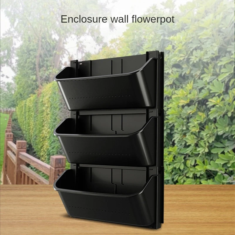 Outdoor plant wall enclosure container black plastic planting box edge