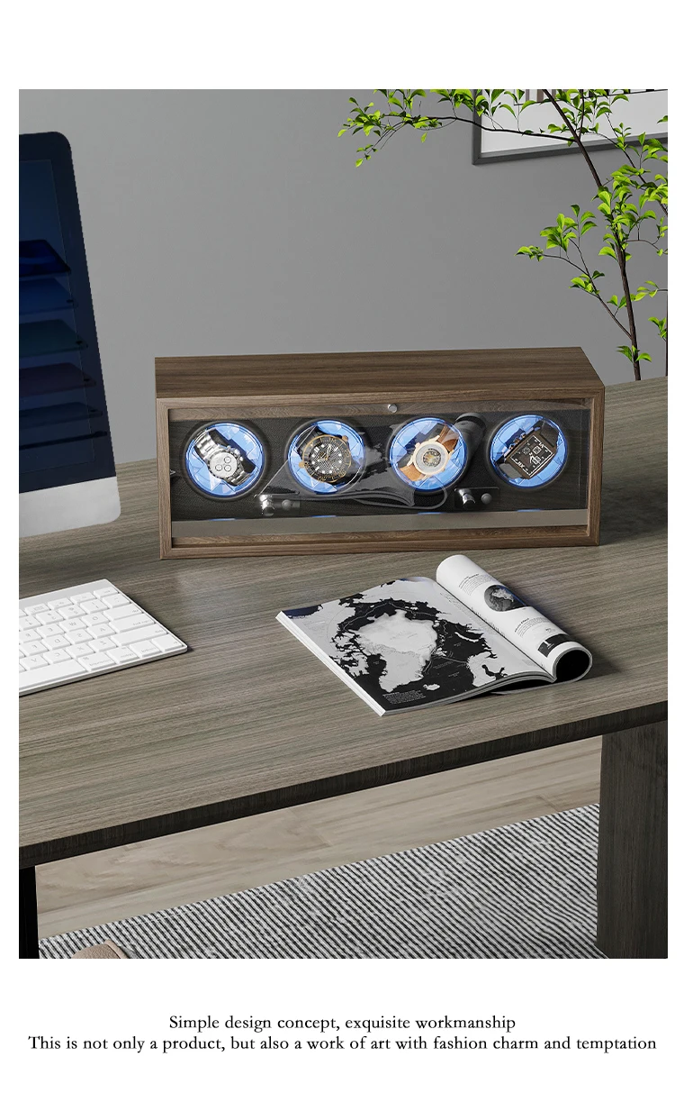 Luxury 4-Slot Automatic Watch Winder Box with High-Precision Japanese Motor, Premium Wo... - SKU LAWW1132 - UGI Packaging