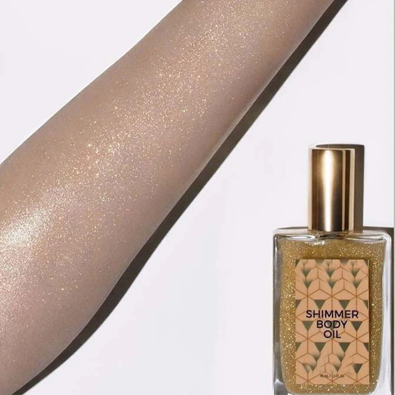 1 Bottle Gold Diamond Highlight Shimmer Body Oil, Face Body Quicksand Highlighter Spray, Hair and Face Contour Lighting Makeup