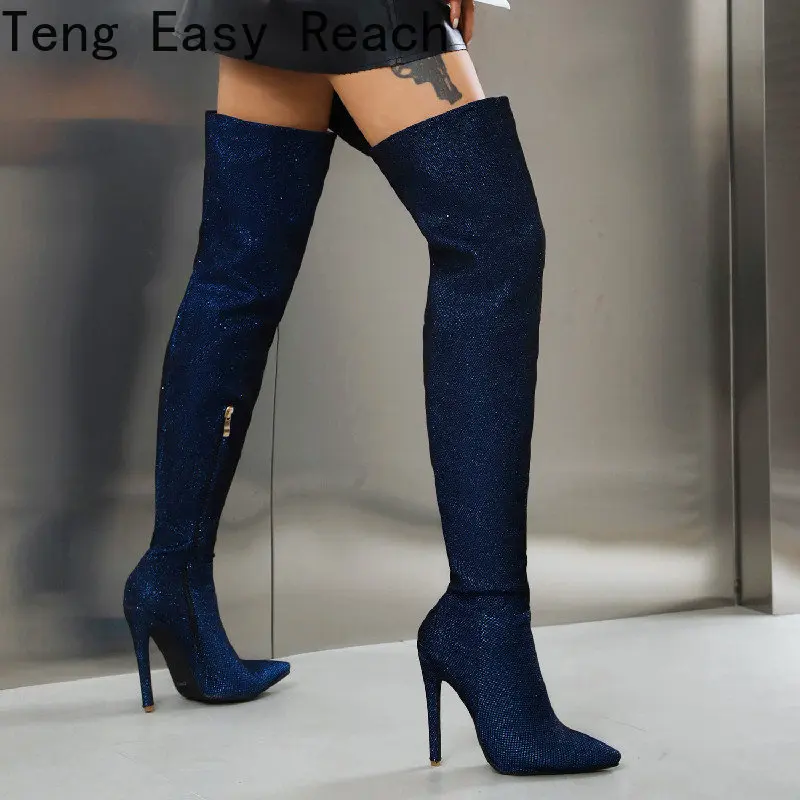 

New Spice Girl Slim Fabric High Over-the-knee Boots Sexy Stiletto Heels Pointed Toe Zipper Over The Knee Boots for Women