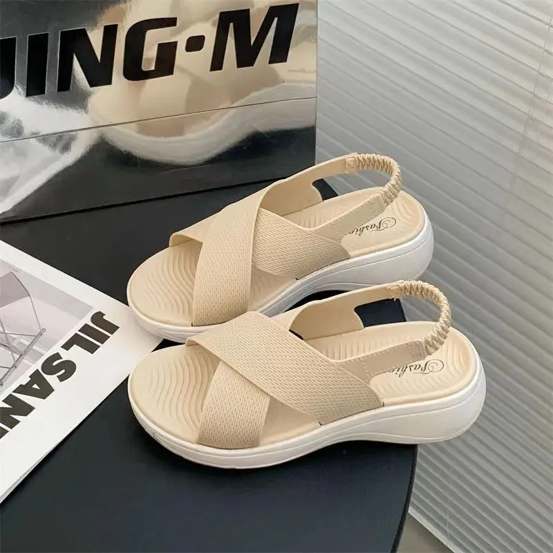 

New Women's Summer One Word Wedges Casual Sandals Free Shipping Thick Sole Non Slip Slip-On Outdoor Elevator Beach Sandals