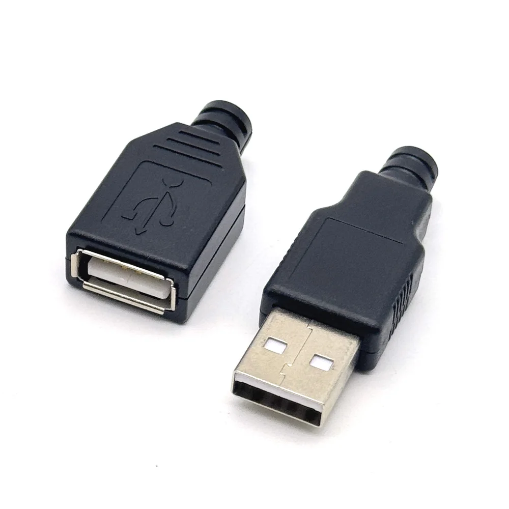 2A 유형 A 남성 여성 USB 4 핀 플러그 소켓 커넥터 검정색 플라스틱 커버 유형-A DIY 키트