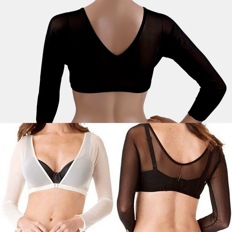 2022 New Women Lace Vest Sheer Mesh Seamless Arm Shaper Slimming Short Cropped Top V-Neck Hollow CardiganAcces Plus Size S-3XL