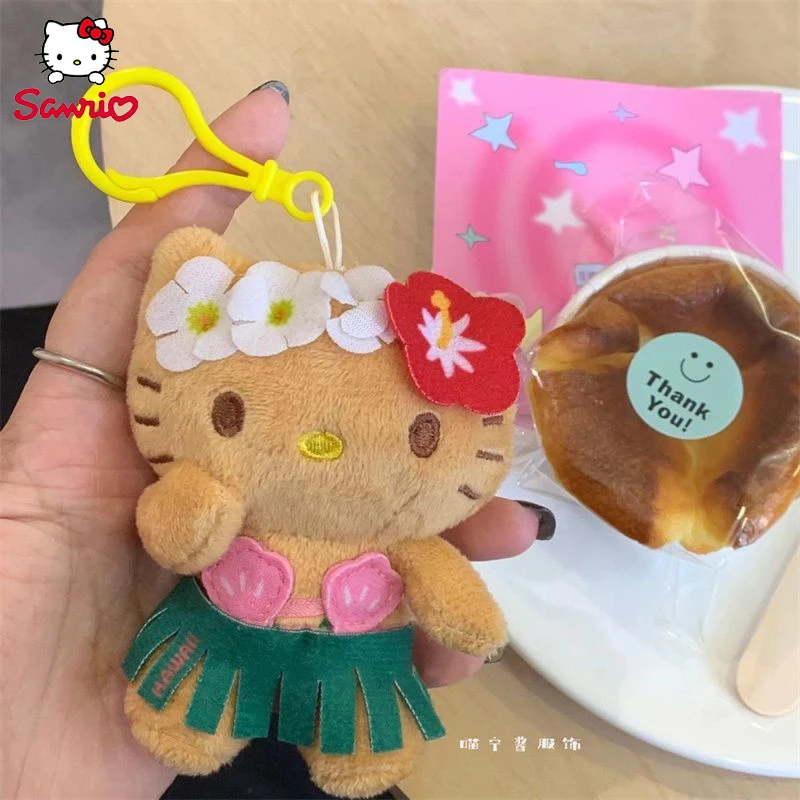

New Sanrio Hello Kitty Cartoon Plush Stuffed Doll Peripheral Backpack Pendant Exquisite Creative Hawaiian Example Gift for Girls