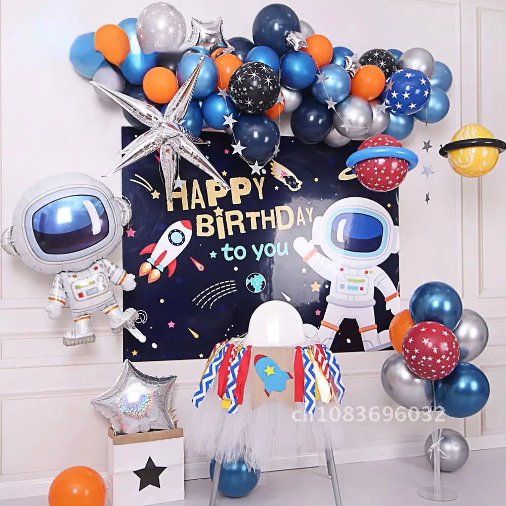 

New Space Travelling Globos Happy Birthday party decor outer space astronaut foil balloons ET Planet explore partner kids boy