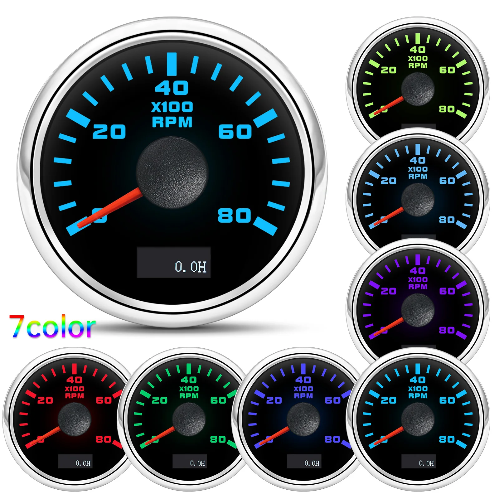 Waterproof 2" 52mm Tachometer 7 Color Backlight 3000/4000/6000/7000/8000 RPM Tacho Gauge Marine Car Truck 9-32V engine tachometer tachometer gauge tachometer meter