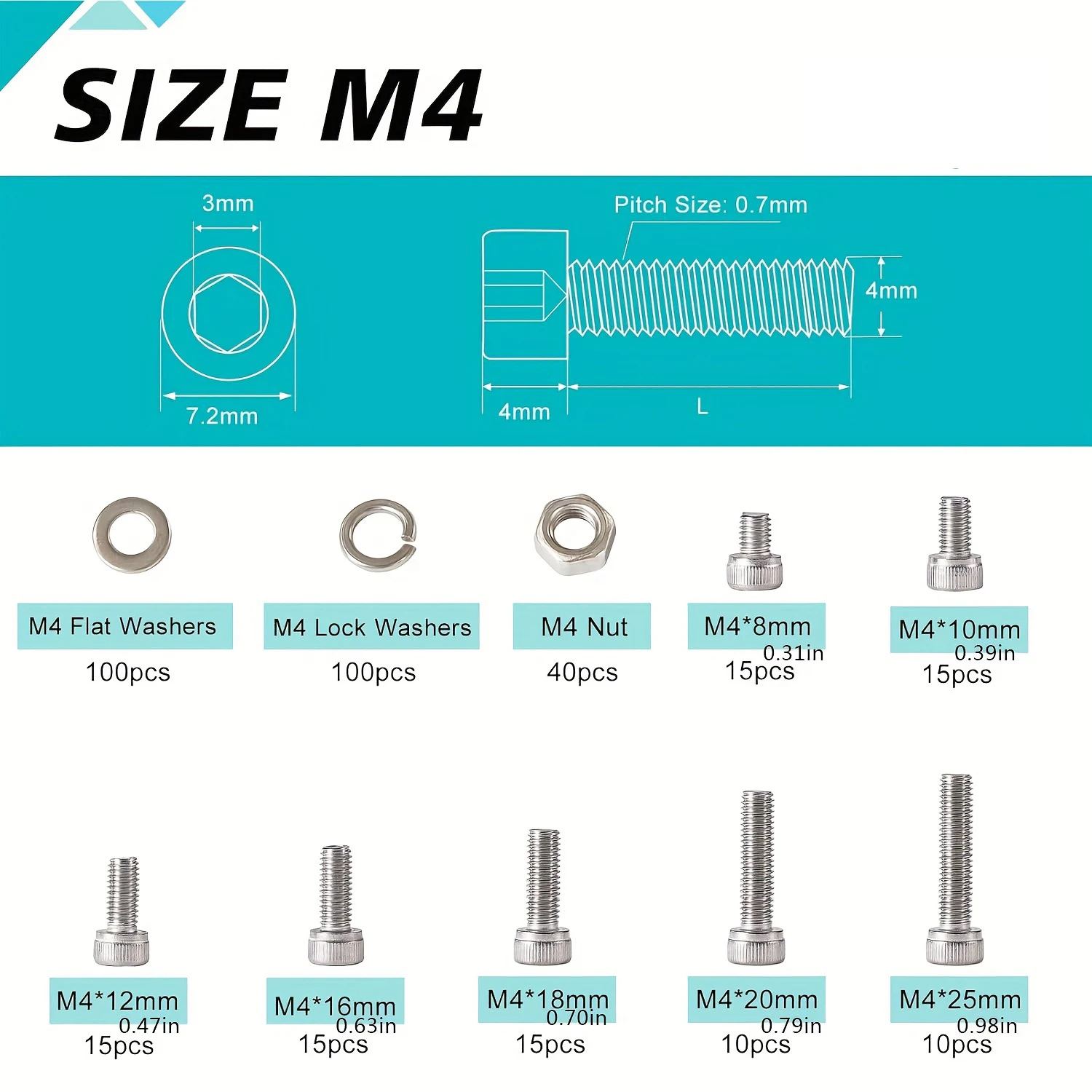 M4 Hex Socket Head Cap Screws Bolts Washers Nuts Kit
