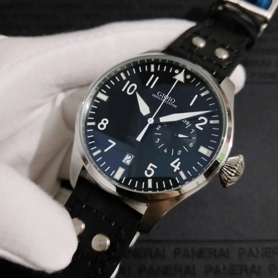 

Luxury New Automatic Watch for Men Mechanical Movement Watches Stainless Steel Big Pilot Black Leather Sapphire Glass 46mm