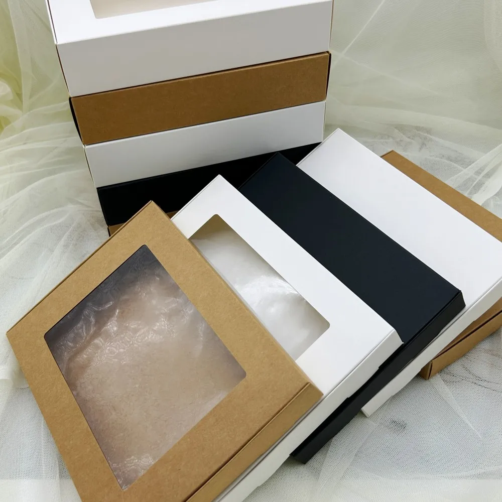 

30Pcs Bigger Size Kraft Paper Cardboard Gifts Packaging Boxes Clear Pvc Windows Display Product Gift Boxes For Party Gifts Candy