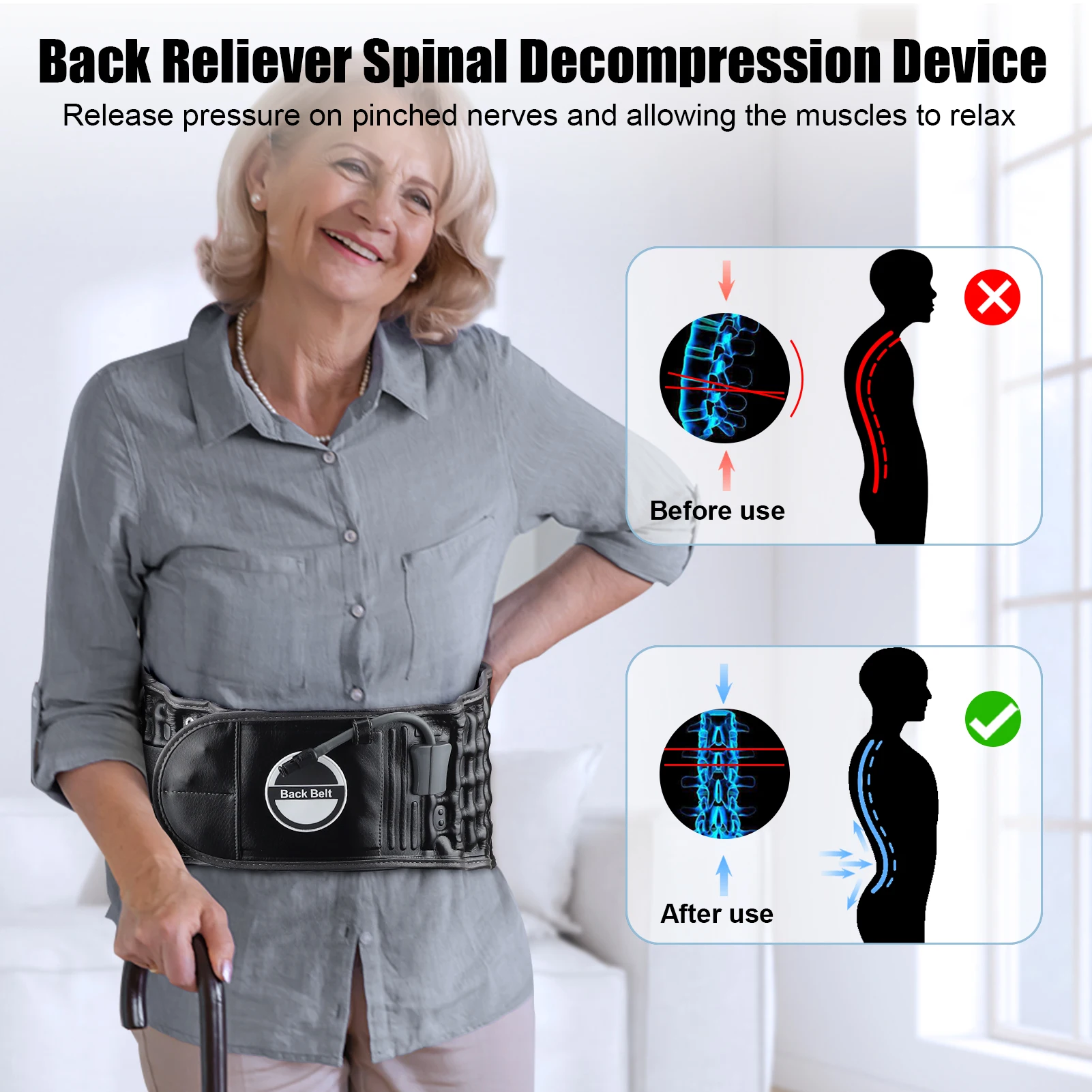 Inflatable Waist Brace Back Decompression Belt For Muscle Strain Spinal Disc Herniation Lumbar Support Traction Belt Massager