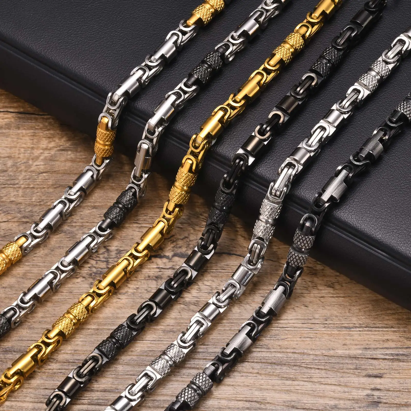 Vnox 6mm coole byzanti nische Armbänder für Männer Jungen, schwarz silber Farbe Edelstahl Glieder kette Armband, Punk Rock HipHop Schmuck