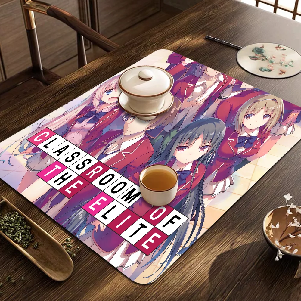 New Anime Classroom Of The Elite Quick Drying Dish Mat Printed Kitchen Tableware Coffee Draining Dinnerware Cup Bottle Placemat 5