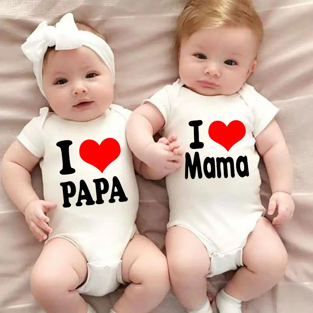 I Love Papa Mama-Barboteuse à manches courtes pour bébé garçon et fille,  costume de batterie pour nouveau-né, vêtements décontractés à la mode,  tenue de vacances, cadeaux pour jumeaux