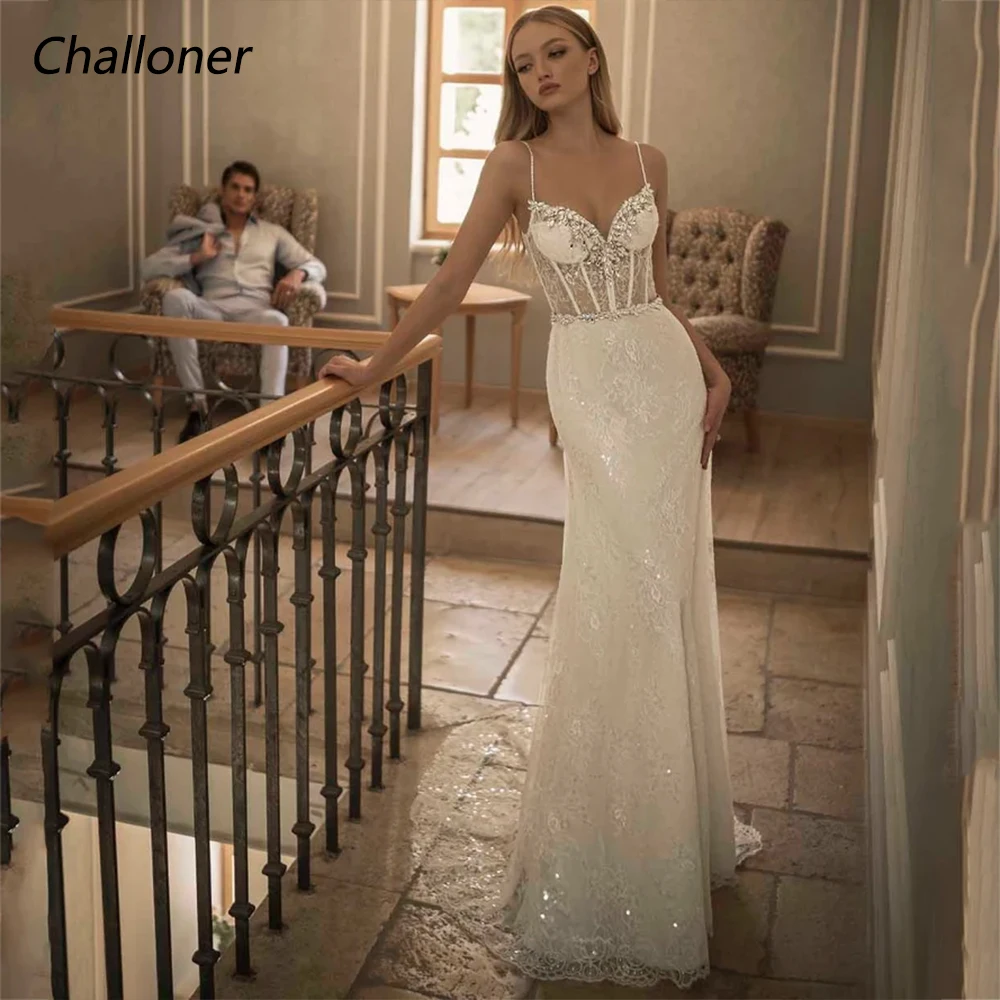 

Challoner Sexy V-Neck Wedding Dress Modern Spaghetti Straps Crystal Lace Appliques Backless Bridal Gowns Vestido De Novia New