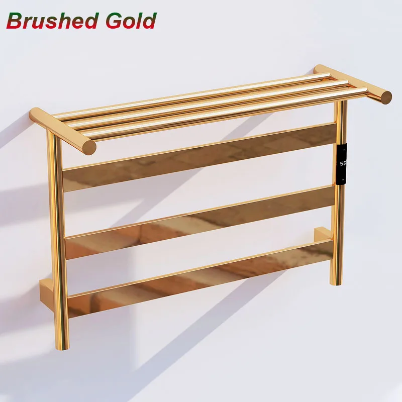 ราวแขวนผ้าขนหนูไฟฟ้าหรูหราสีทองรุ่นใหม่ปี 2025 ระบบทำความร้อนอัจฉริยะด้วยคาร์บอนไฟเบอร์ สแตนเลส 304 กำลังไฟ 80 วัตต์ สำหรับห้องน้ำ ใช้ไฟ 220 โวลต์ 1