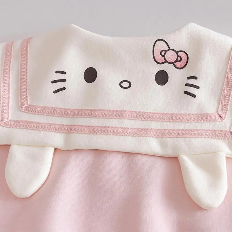 산리오 헬로키티 여아 투피스 세트 면 혼방  여아 봄 가을 캐주얼 스포츠웨어 새로운 스타일리시 귀여운 코트 세트